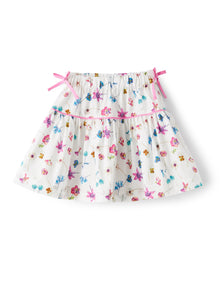 Cotton Skirt in An Exclusive Floral Print Design | White/Rosehip Pink