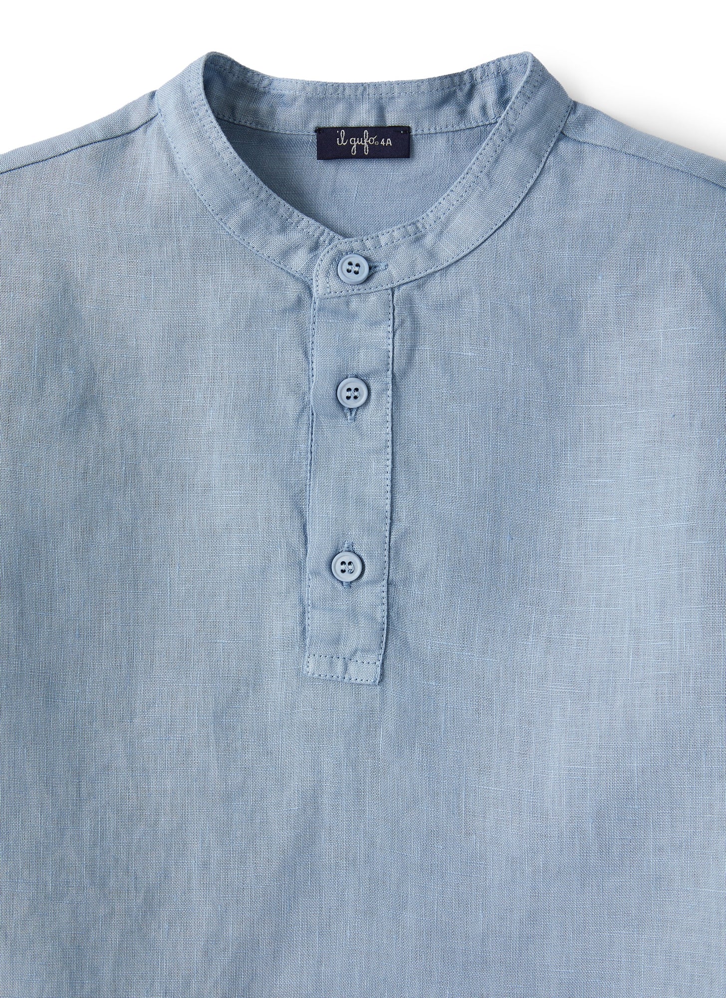 Mandarin-Collar Polo Shirt in Linen | Powder Blue