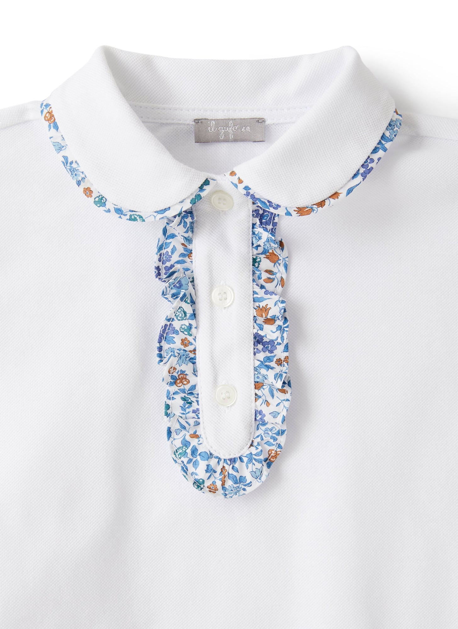 Polo Shirt with Liberty Fabrics Trim | White/Airforce Blue
