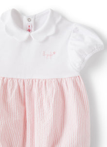 Romper Suit in Seersucker | White/Pink
