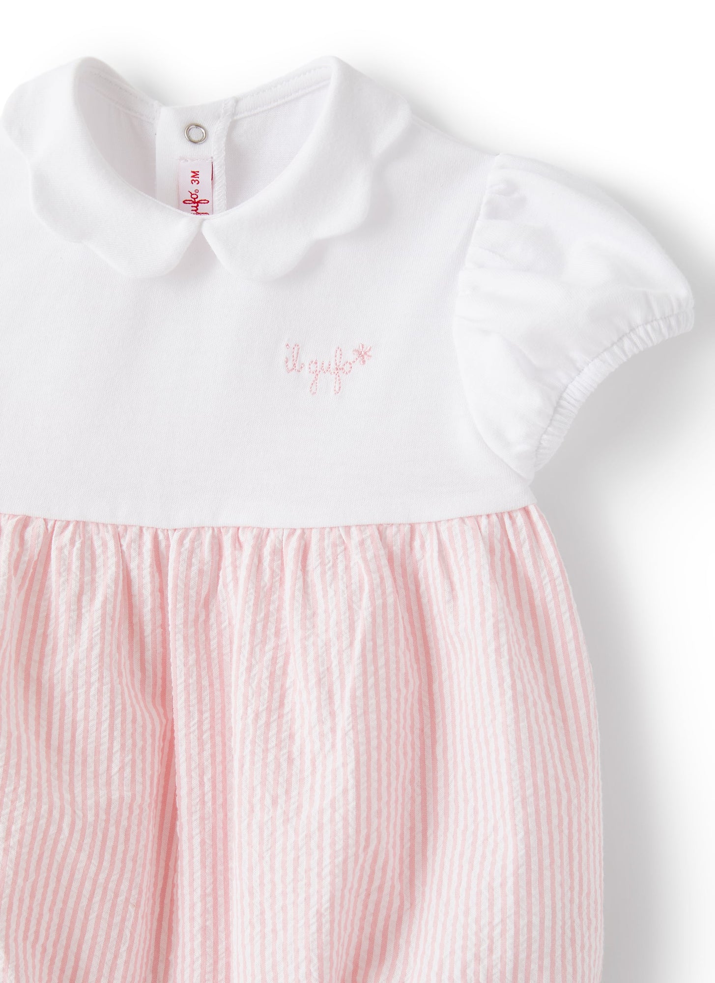 Romper Suit in Seersucker | White/Pink