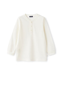 Granddad-Collar T-Shirt in A Cotton-Linen Blend | Milk
