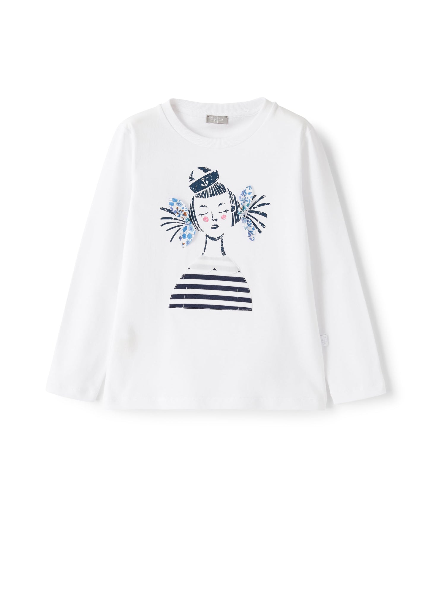 Long-Sleeve T-Shirt with Print of Little Girl | White/Blue