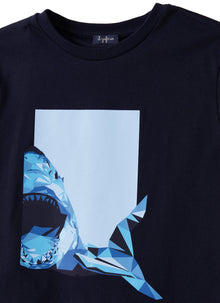 Jersey T-Shirt with Shark Print | Blue/Light Blue