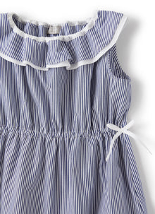 Striped Dress with Ruffle Around Neckline | Ocean Blue