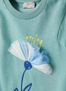Dress in Jersey with Flower | Sage Green/Milk