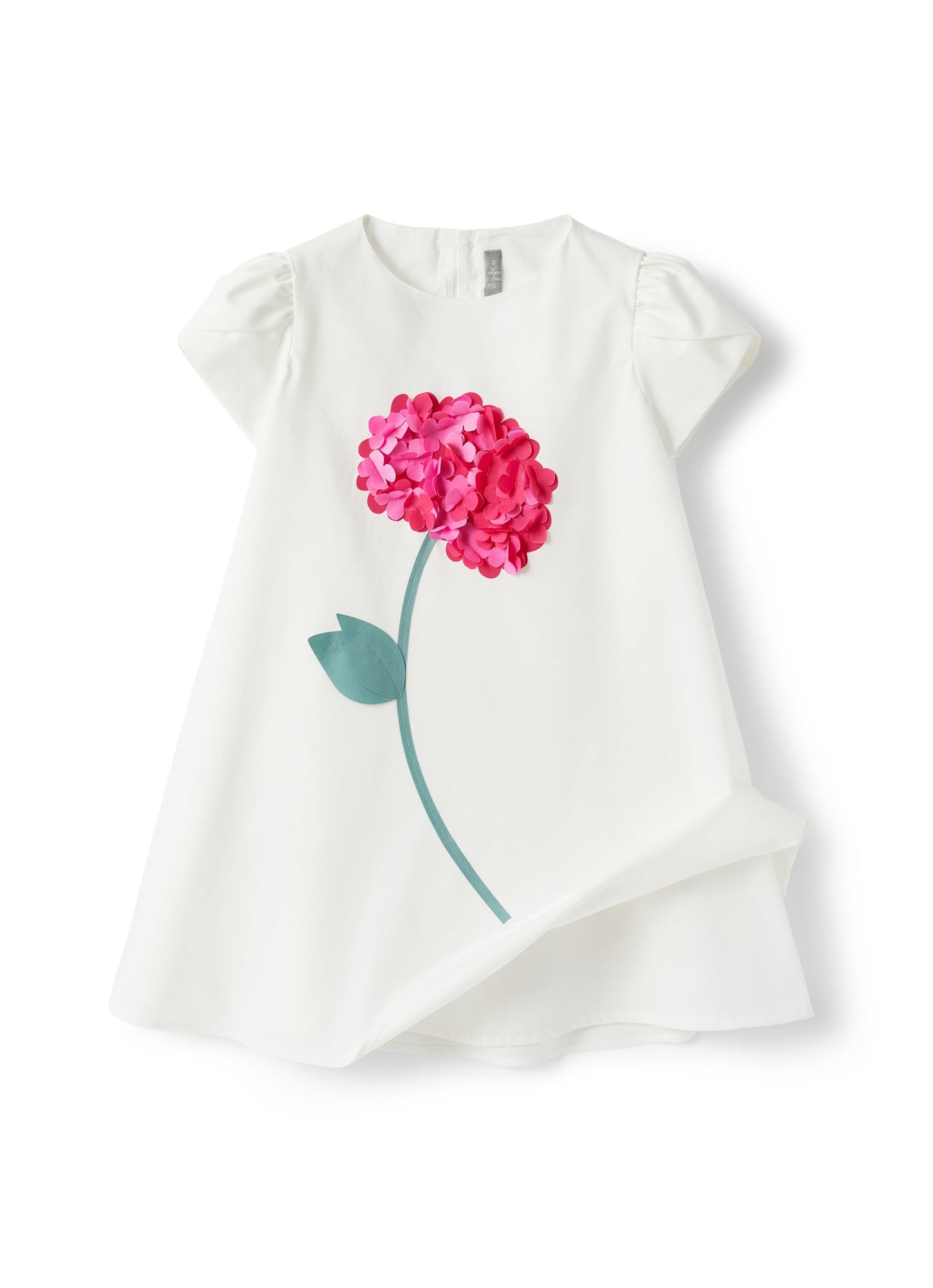 Sateen Dress with Flower Detail | White/Fuxia