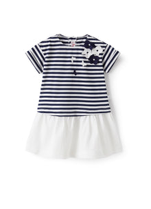 Dress in Striped Jersey with Flounce | Blue/White