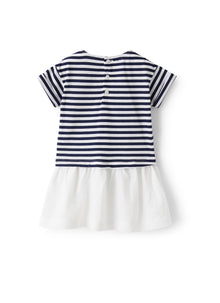 Dress in Striped Jersey with Flounce | Blue/White