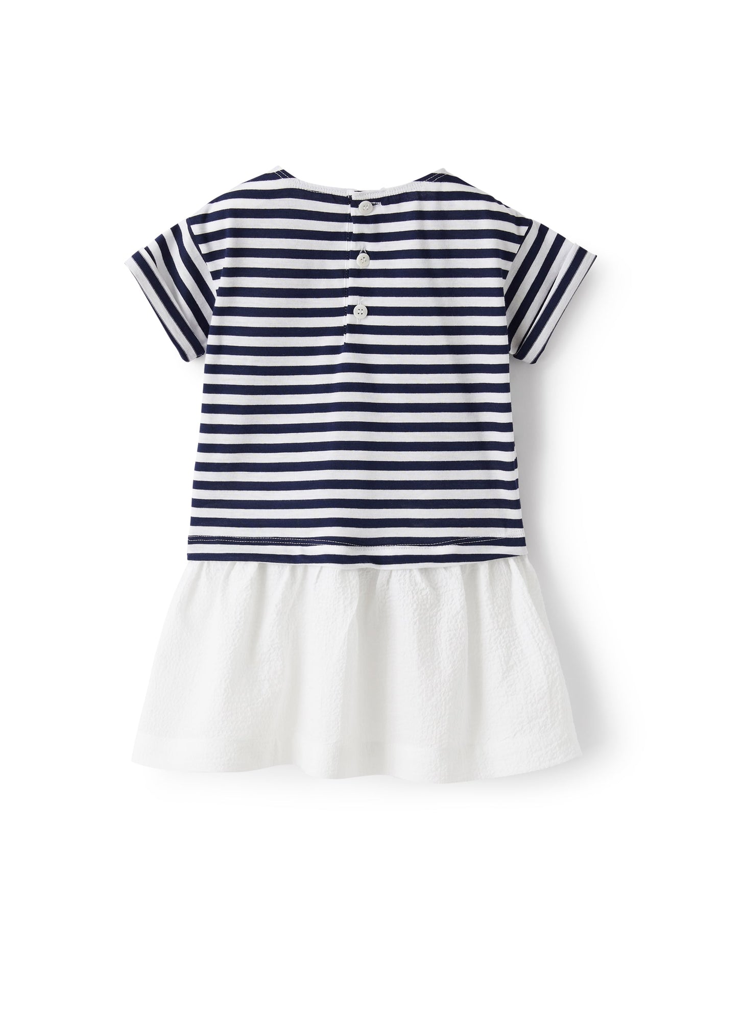 Dress in Striped Jersey with Flounce | Blue/White
