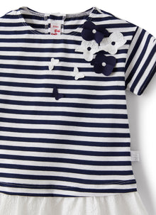 Dress in Striped Jersey with Flounce | Blue/White
