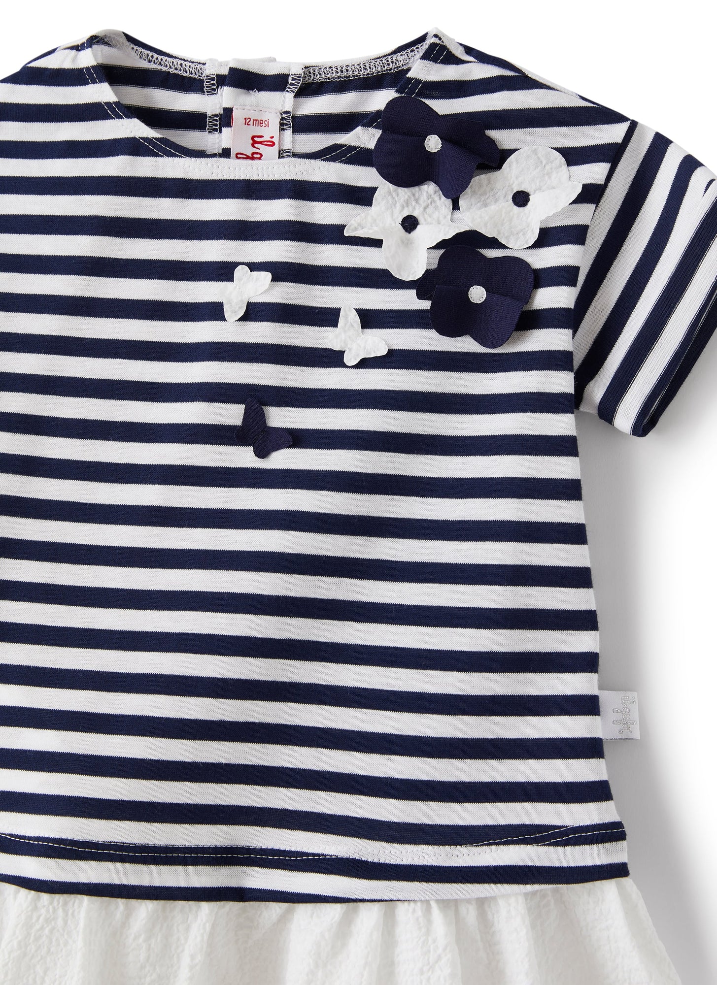 Dress in Striped Jersey with Flounce | Blue/White