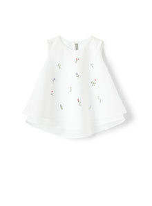 Top in Cotton Voile with Floral Embroidery | White