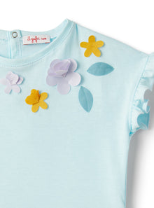 Two-Piece Set For Baby Girls in Jersey with Appliqued Flowers | Acqua/Lilla