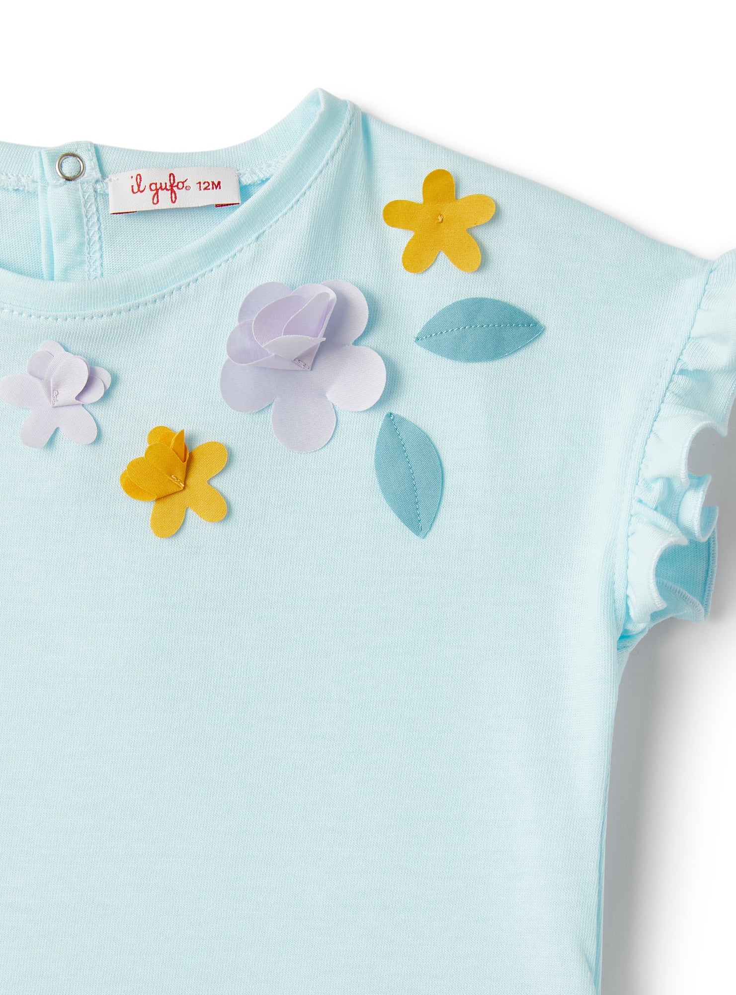 Two-Piece Set For Baby Girls in Jersey with Appliqued Flowers | Acqua/Lilla