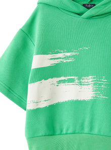 Hooded Short-Sleeve Sweatshirt  | Lime/Latte