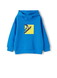 Hooded Sweatshirt with Skater Print Design | Cobalto/Giallo