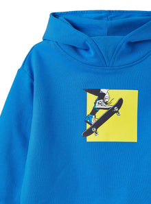 Hooded Sweatshirt with Skater Print Design | Cobalto/Giallo