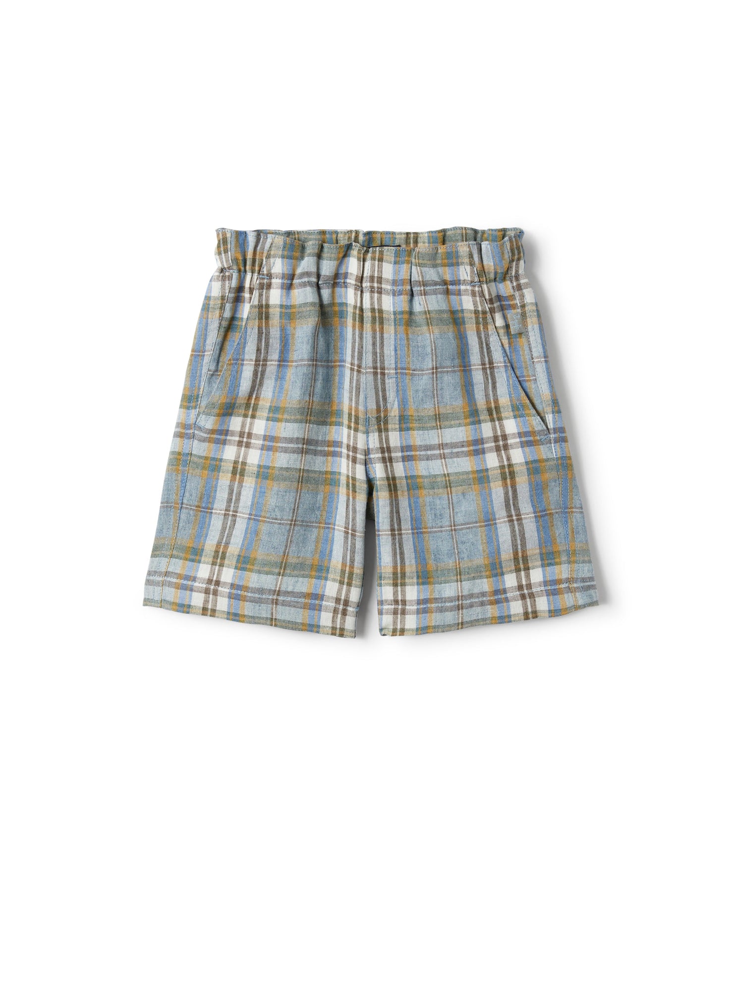 Bermuda Shorts in Melange Madras-Patterned Linen | Powder Blue