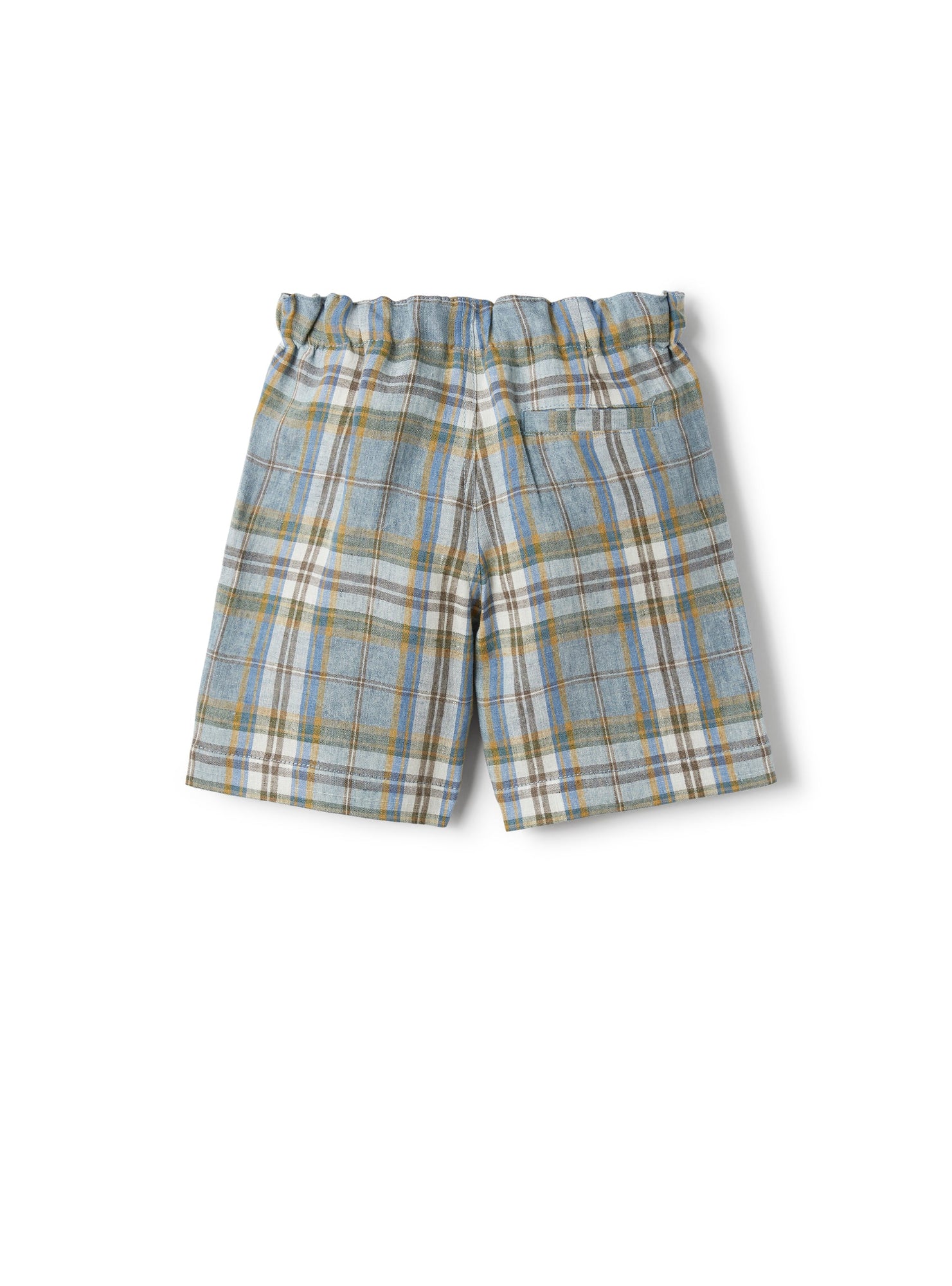 Bermuda Shorts in Melange Madras-Patterned Linen | Powder Blue