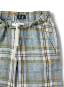 Bermuda Shorts in Melange Madras-Patterned Linen | Powder Blue