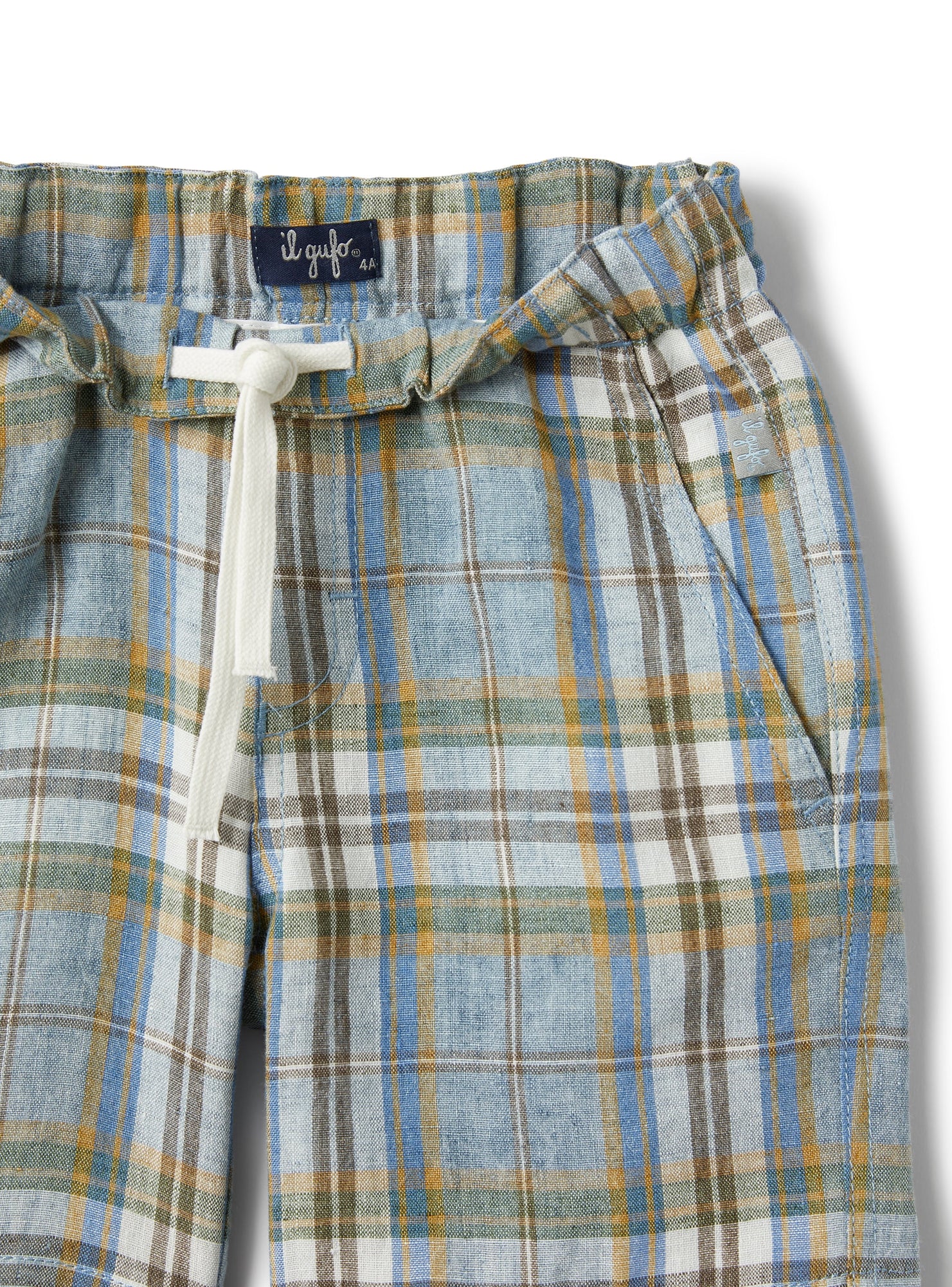 Bermuda Shorts in Melange Madras-Patterned Linen | Powder Blue