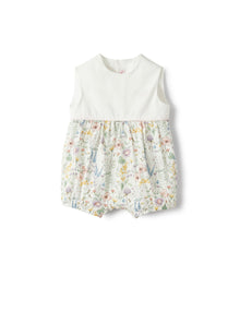 Romper Suit in Organic Cotton with Flower Print | Polar Lights Green