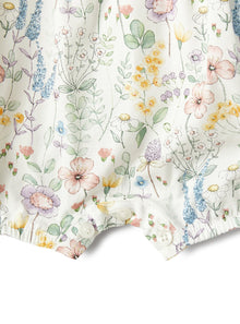 Romper Suit in Organic Cotton with Flower Print | Polar Lights Green