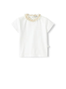 T-Shirt with Frayed Detailing | White/Sand