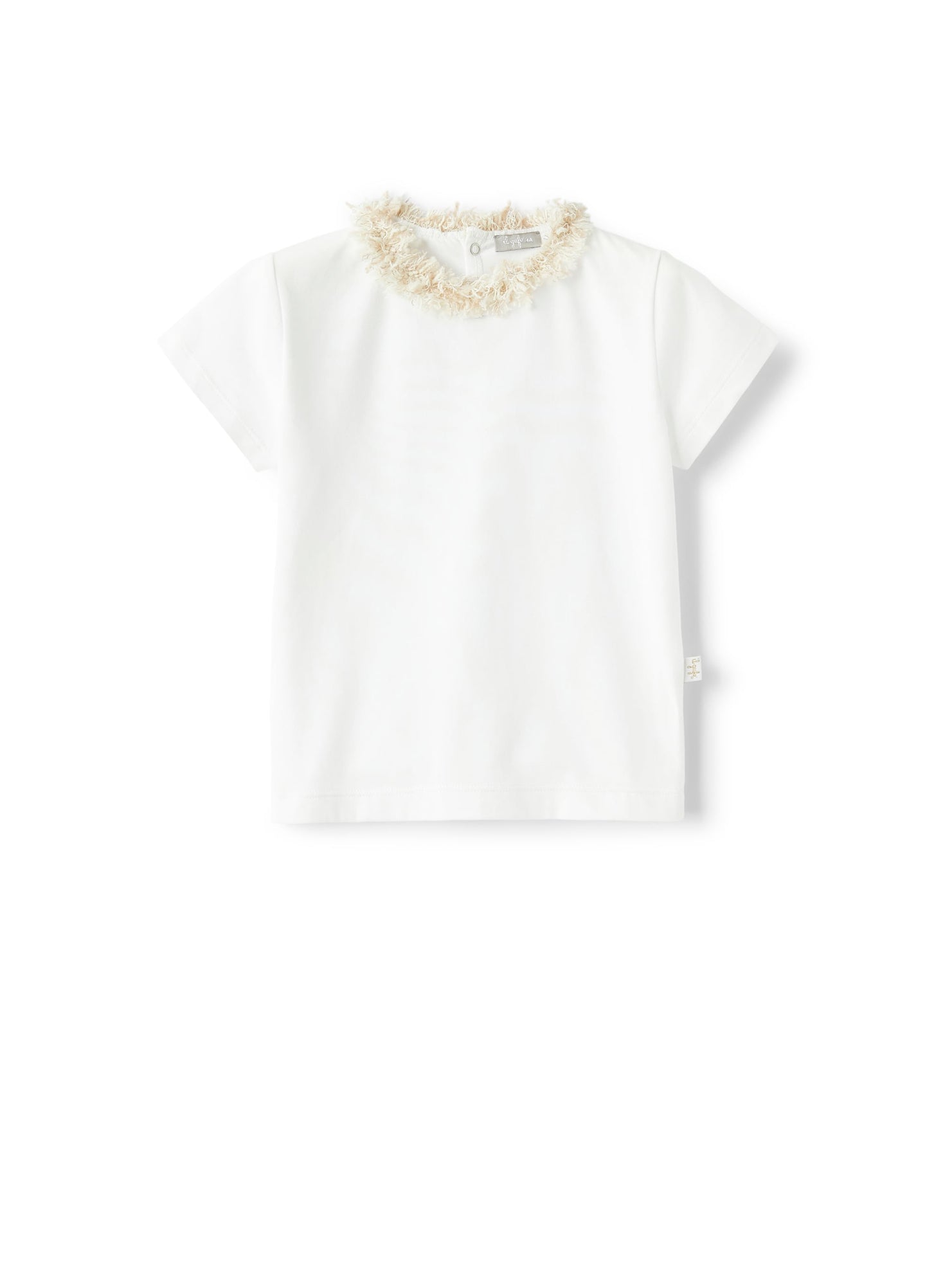 T-Shirt with Frayed Detailing | White/Sand