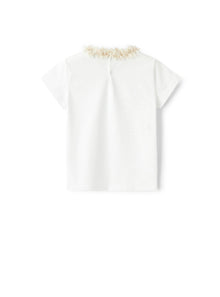 T-Shirt with Frayed Detailing | White/Sand