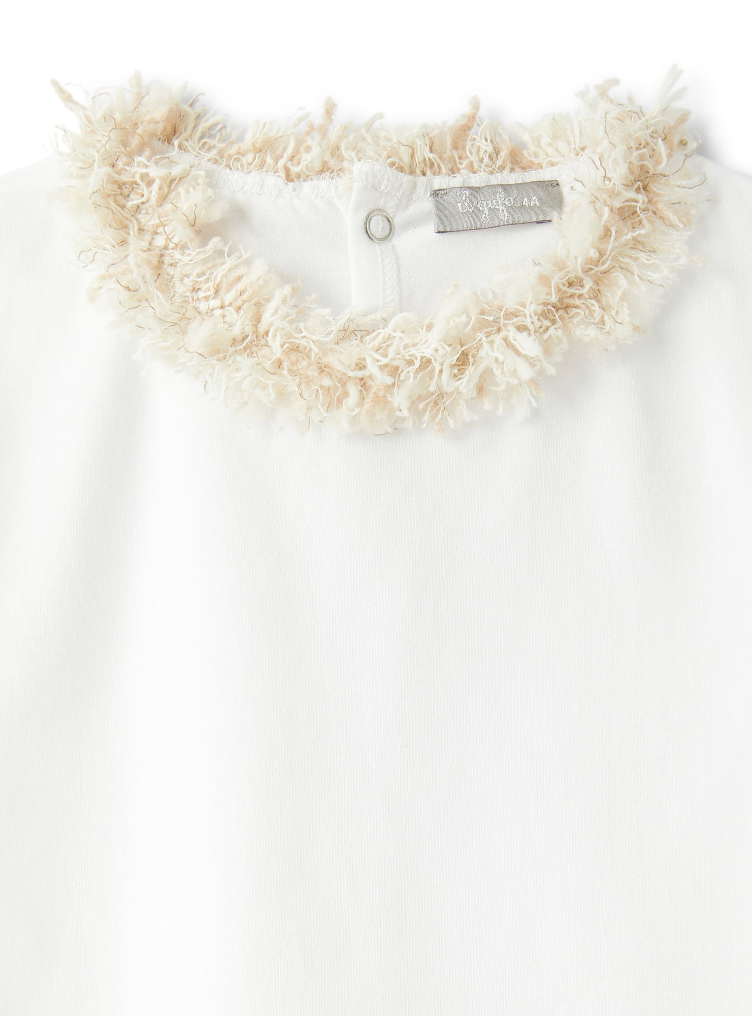 T-Shirt with Frayed Detailing | White/Sand