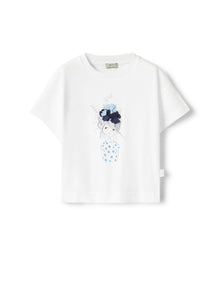 T-Shirt with Print of Little Girl | Bianco/Ginepro