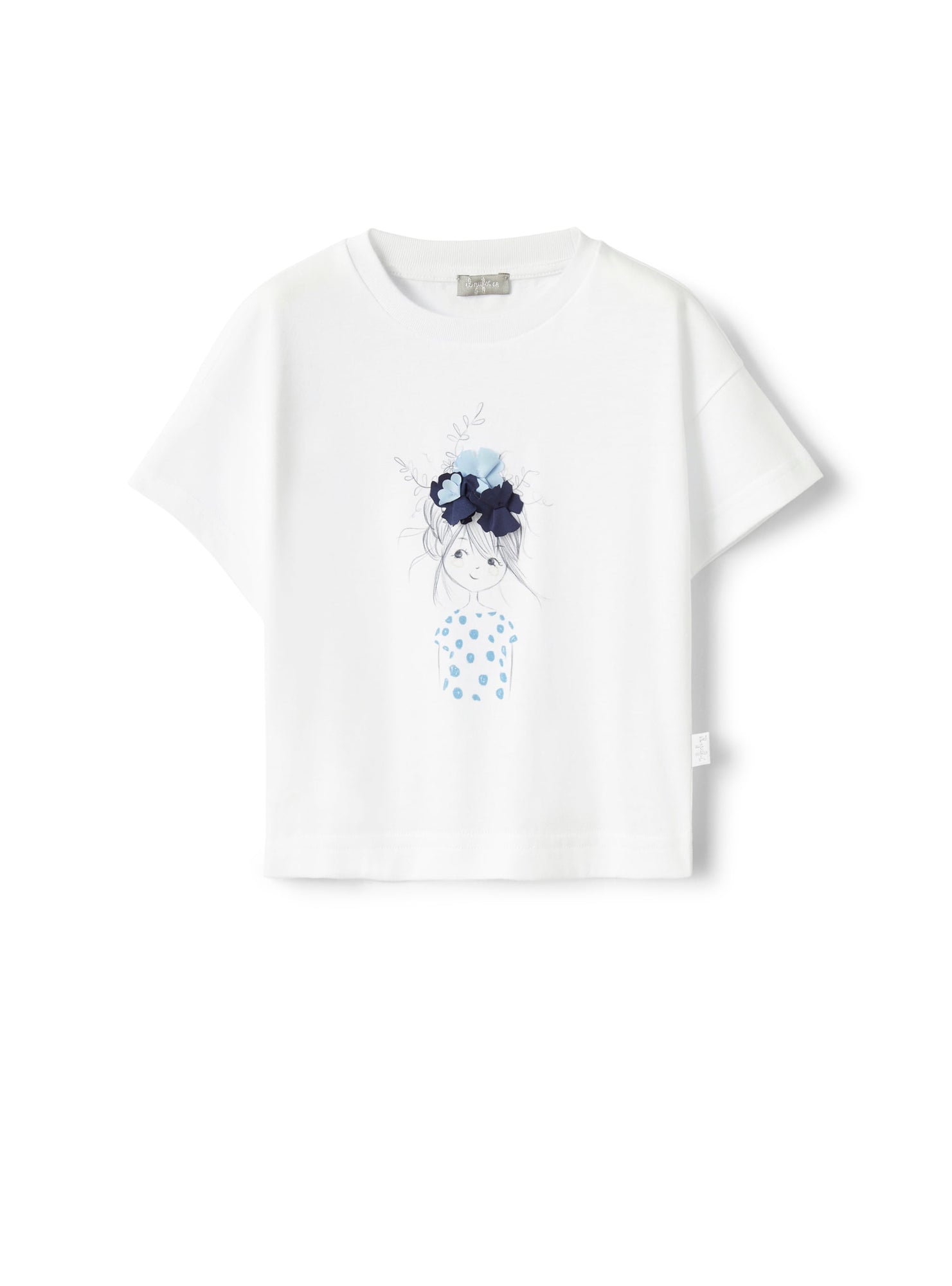 T-Shirt with Print of Little Girl | Bianco/Ginepro