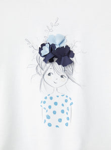 T-Shirt with Print of Little Girl | Bianco/Ginepro