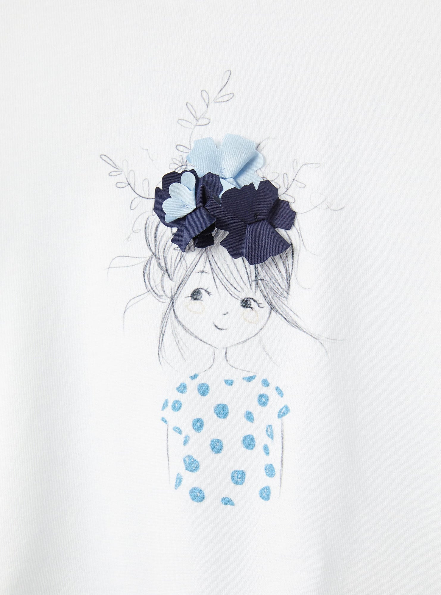 T-Shirt with Print of Little Girl | Bianco/Ginepro