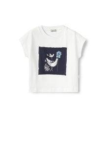 T-Shirt For Girls with A Patch Detail On The Front | White/Blue