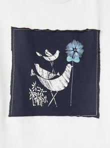 T-Shirt For Girls with A Patch Detail On The Front | White/Blue