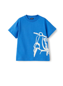 T-Shirt with Vespa Print Design  | Cobalto/Latte