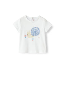 T-Shirt For Baby Girls with Snail Print | White/Airforce Blue