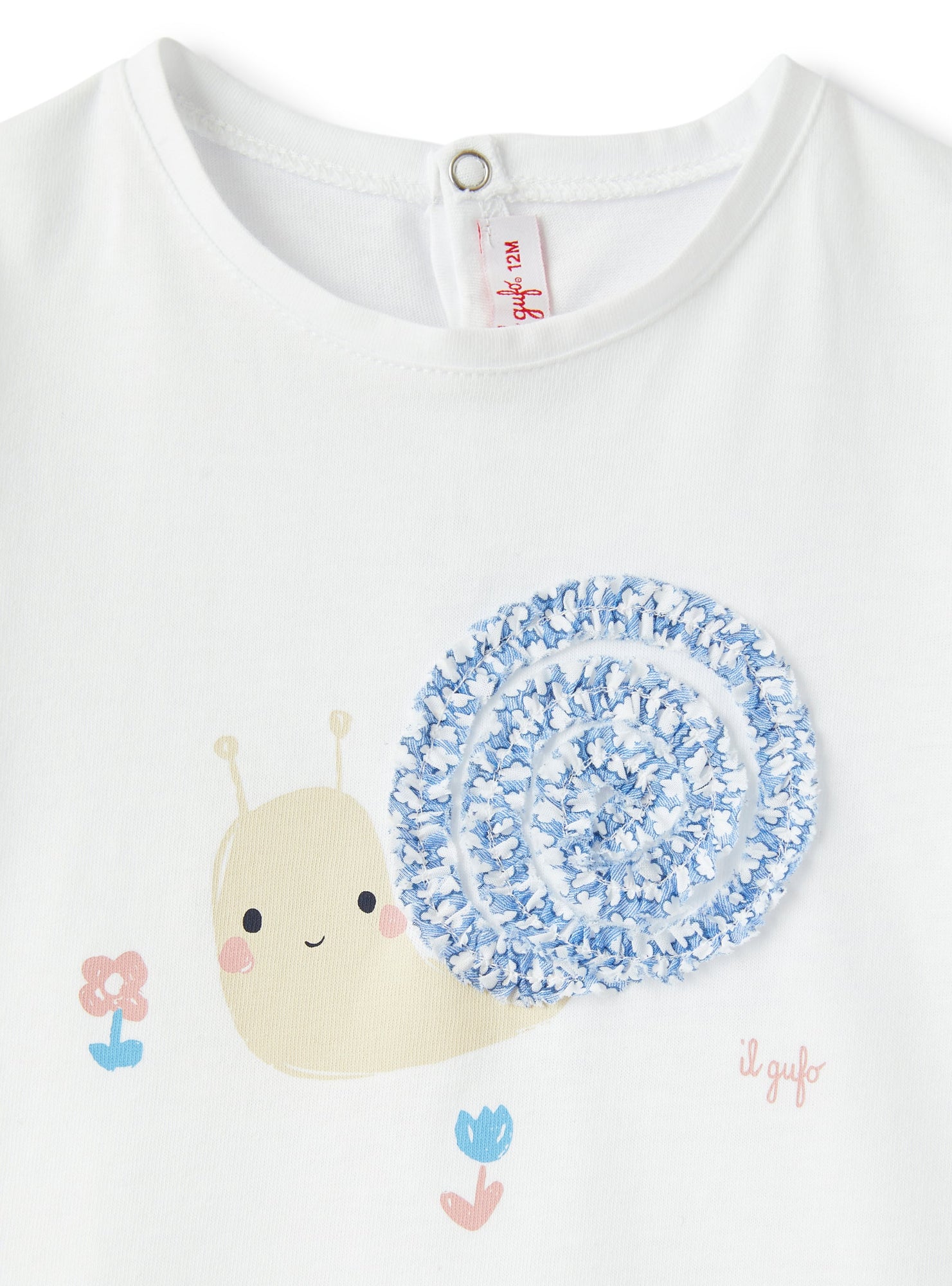 T-Shirt For Baby Girls with Snail Print | White/Airforce Blue