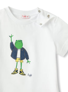 T-Shirt For Baby Boys with Frog Print  | White/Blue