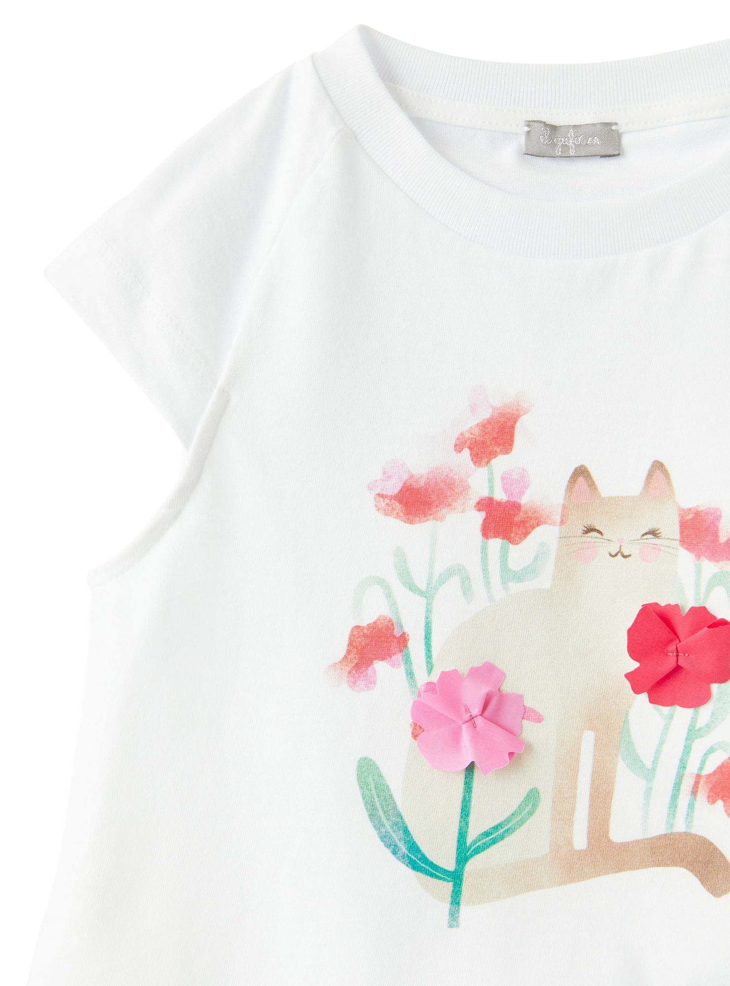 T-Shirt with Cat Print | White/Rosehip Pink