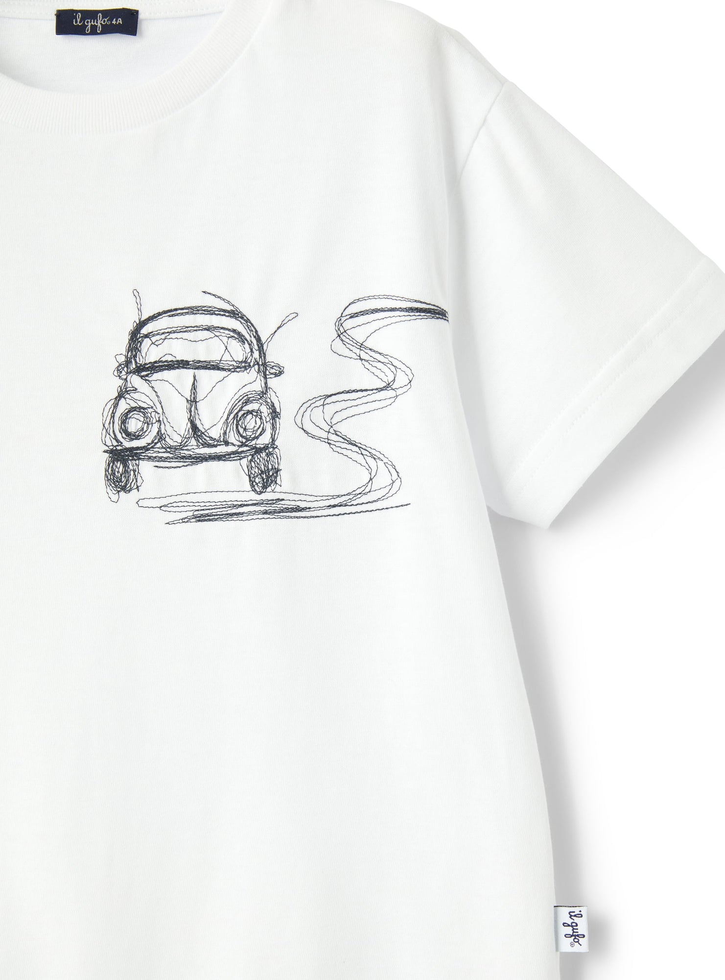 T-Shirt with Embroidered Car | White/Blue
