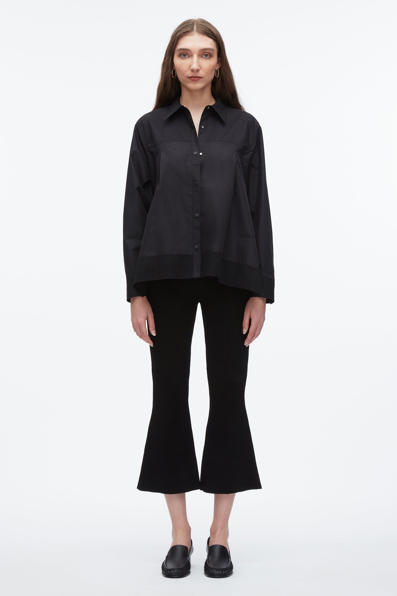 Flounce Hem Poplin Shirt | Black