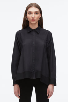 Flounce Hem Poplin Shirt | Black