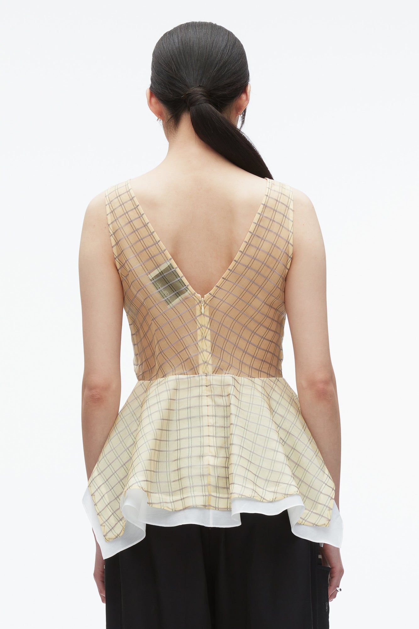 Plaid Organza V-Neck Top | Hay Multi