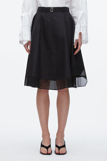 Belted Flounce Skirt with Chiffon Combo | Black
