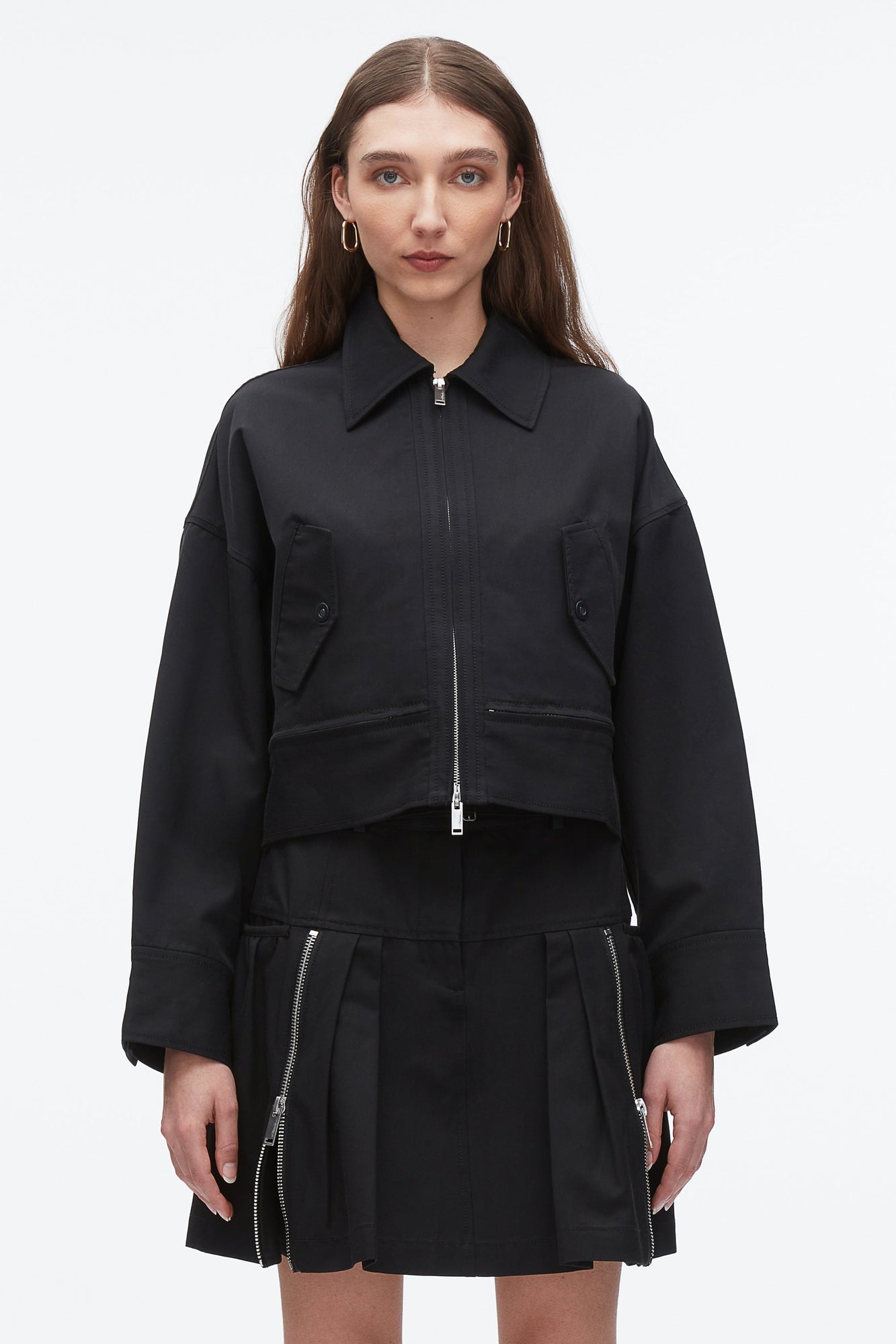 Double Zip Cropped Utility Jacket | Black