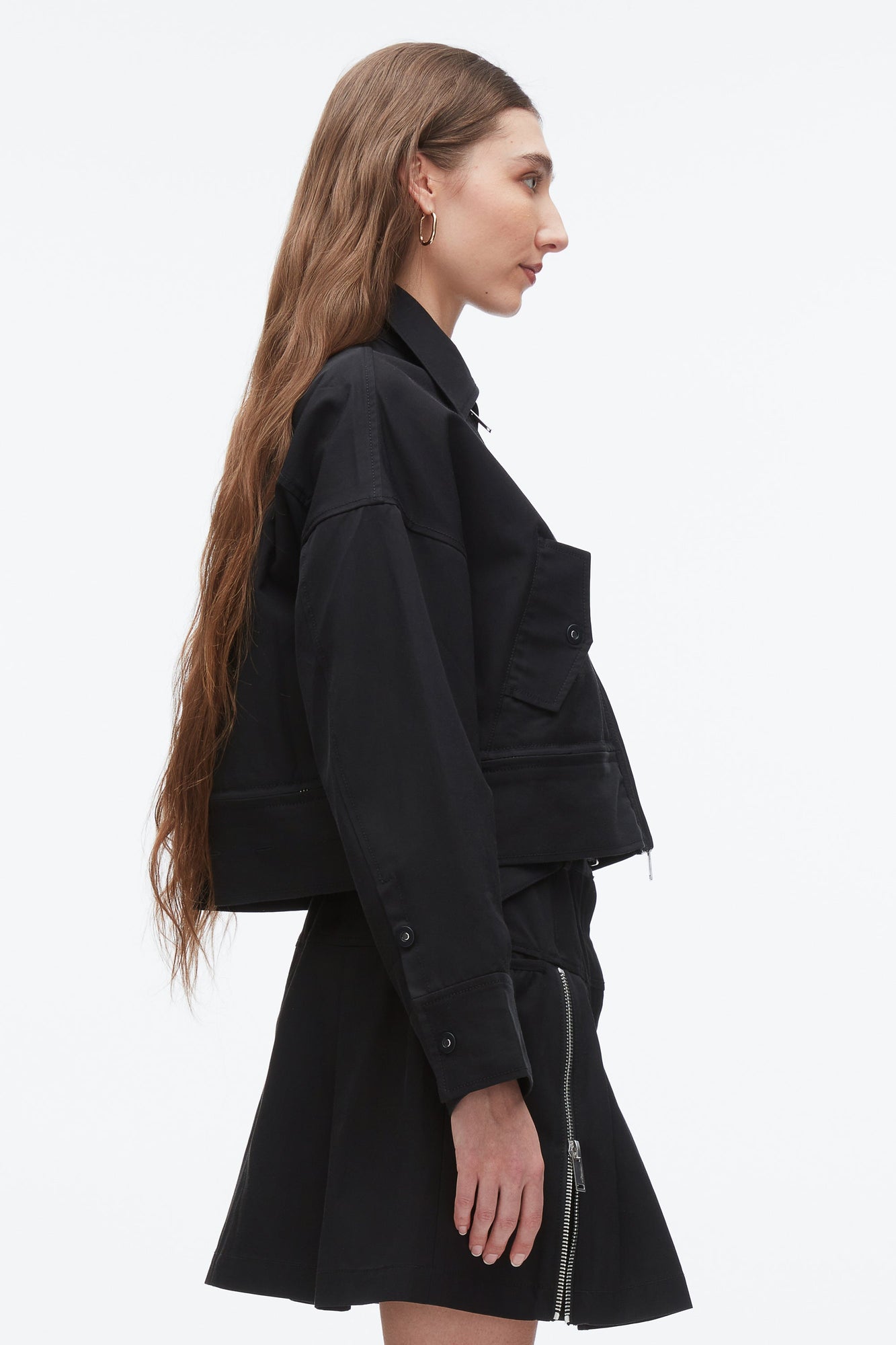 Double Zip Cropped Utility Jacket | Black